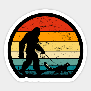 Bigfoot Walking a Raccoon Vintage Sunset Trash Panda Sticker